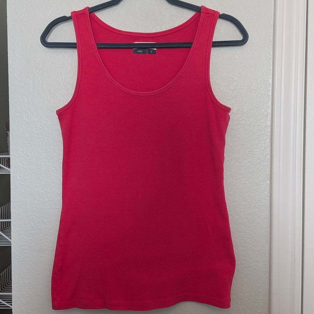 Magellan Outdoors Womens Red Ribbed Knit Tank Top Scoop Neck Sleeveless Large